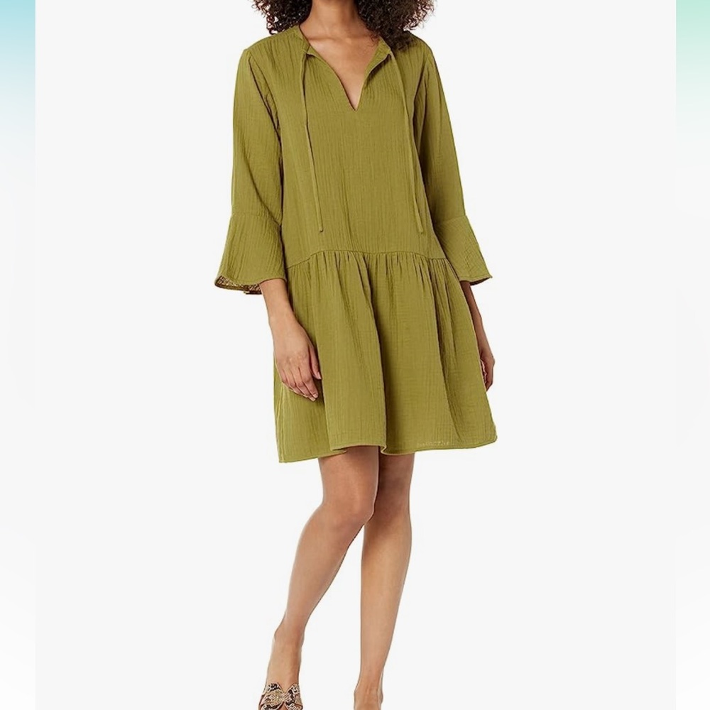Gauze bell sleeve mini dress by the drop ☀️ in xs moss green